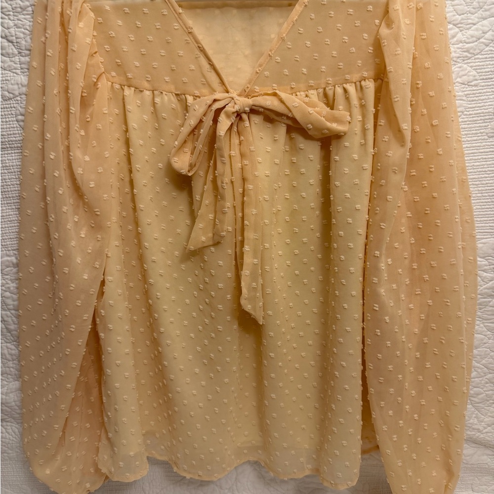 SHEIN Light Tan Blouse with Bow Detail